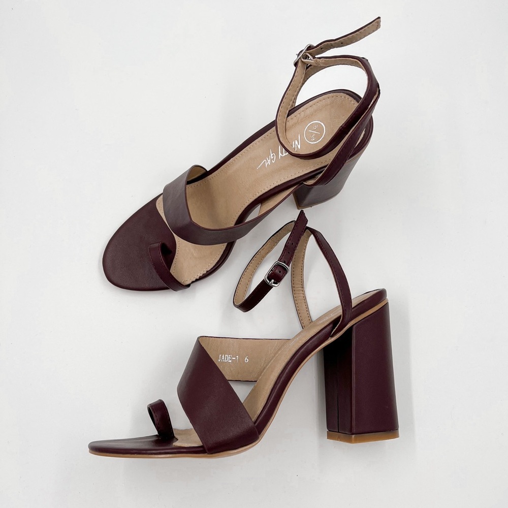 Nasty Gal Burgundy Block Heel Sandals